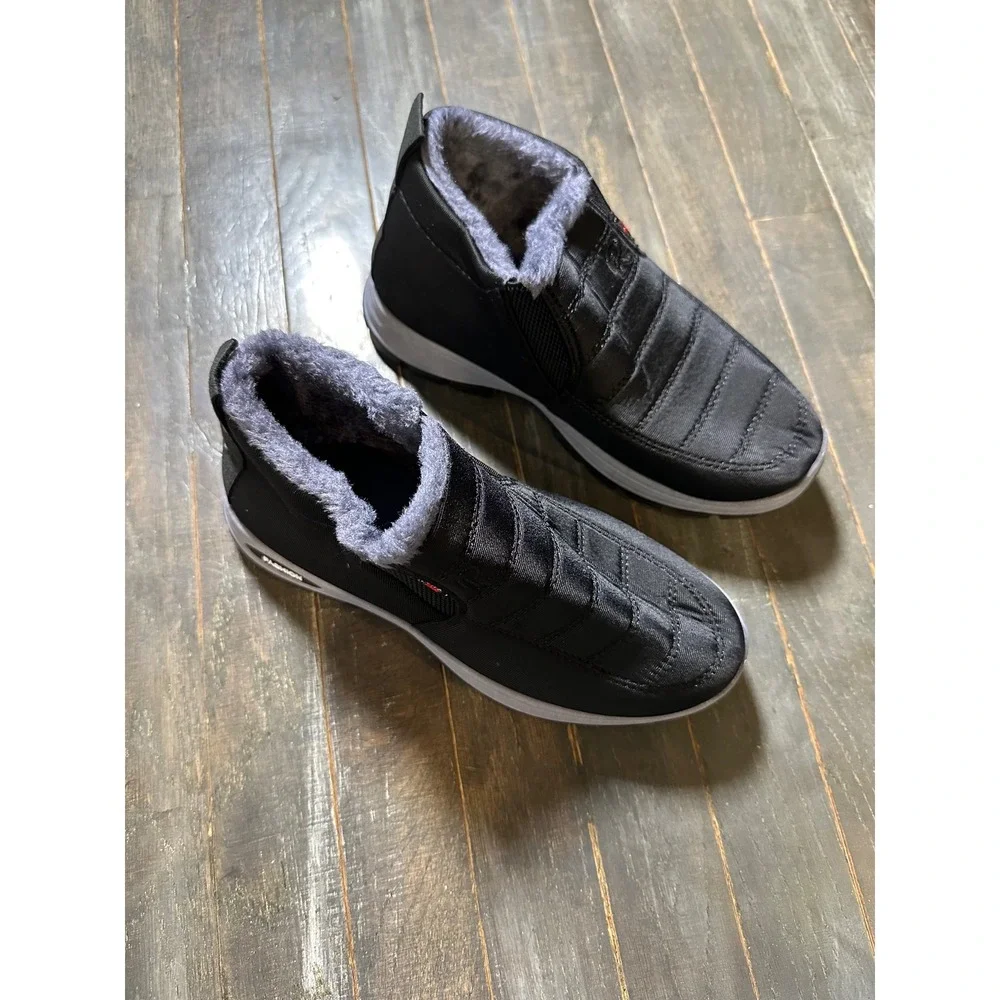 Black Quilted Faux Fur Lined Winter Ankle Boots Slip On Cold Weather Shoes 40